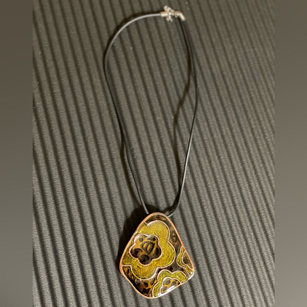 Neckless Brown and Gold on black rope 17”